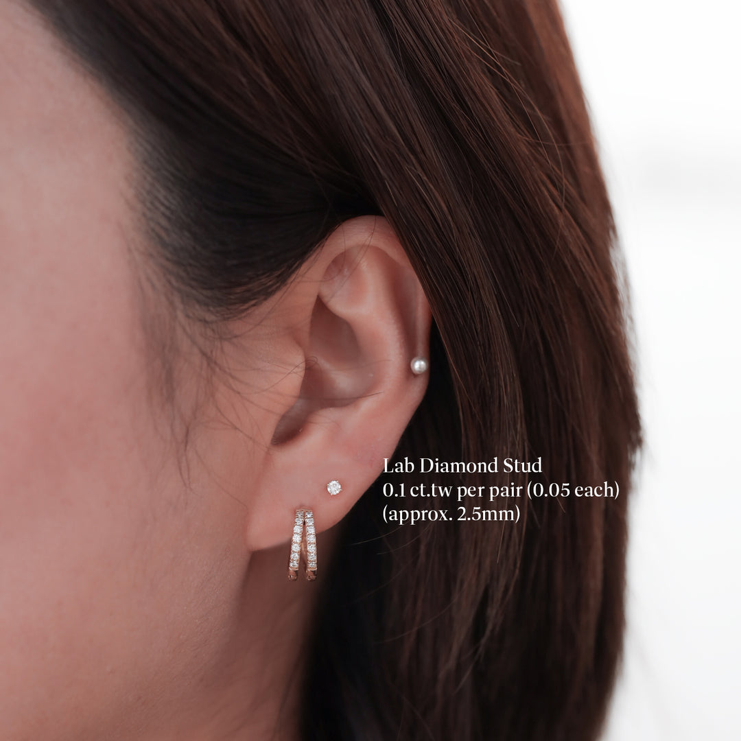 Petite 4 Prong Round Lab Grown Diamond Stud Earrings - 0.1 ct.tw. per pair (Single or Pair)