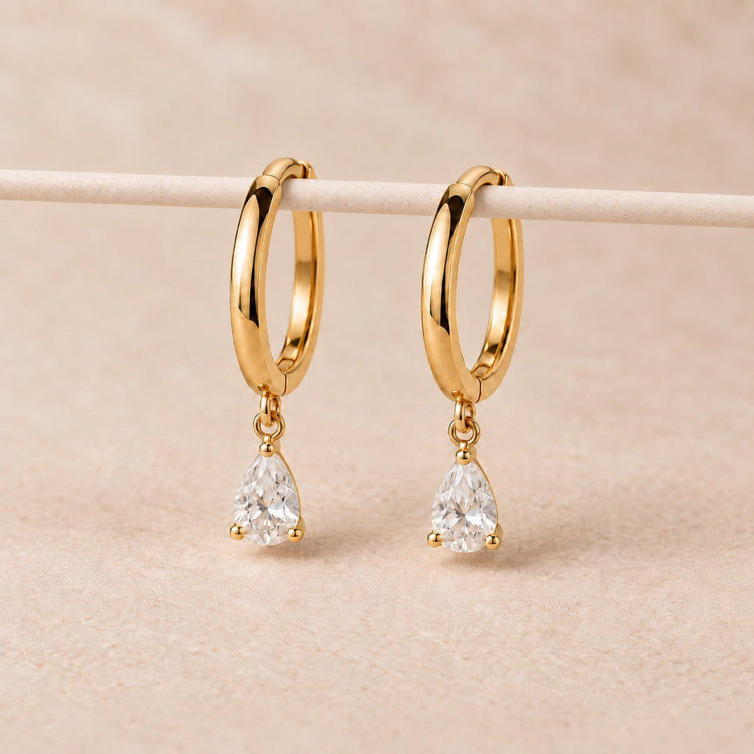 0.6 ct.tw. Diamond Dangle hoop Earrings – 14K Solid Gold (Pair)