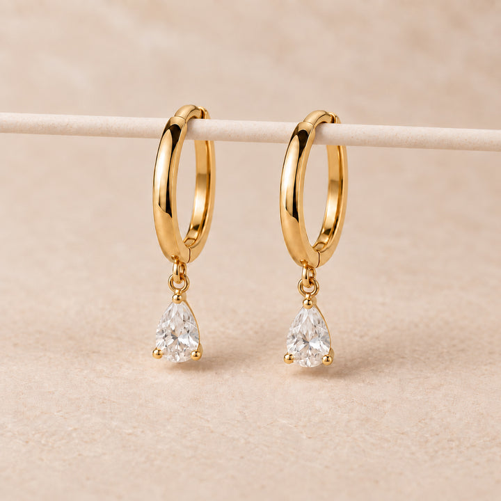 0.6 ct.tw. Diamond Dangle hoop Earrings – 14K Solid Gold (Pair)