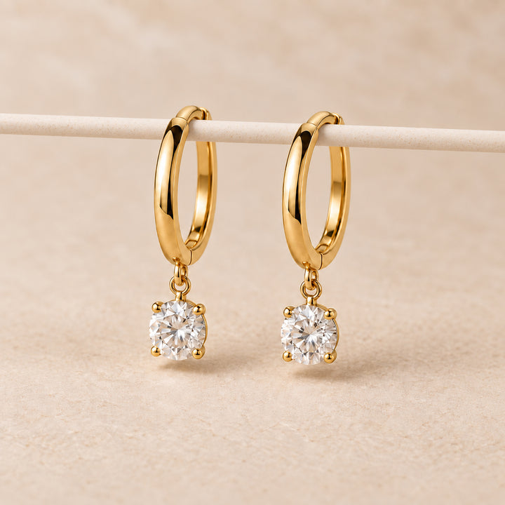 0.6 ct.tw. Diamond Dangle hoop Earrings – 14K Solid Gold (Pair)