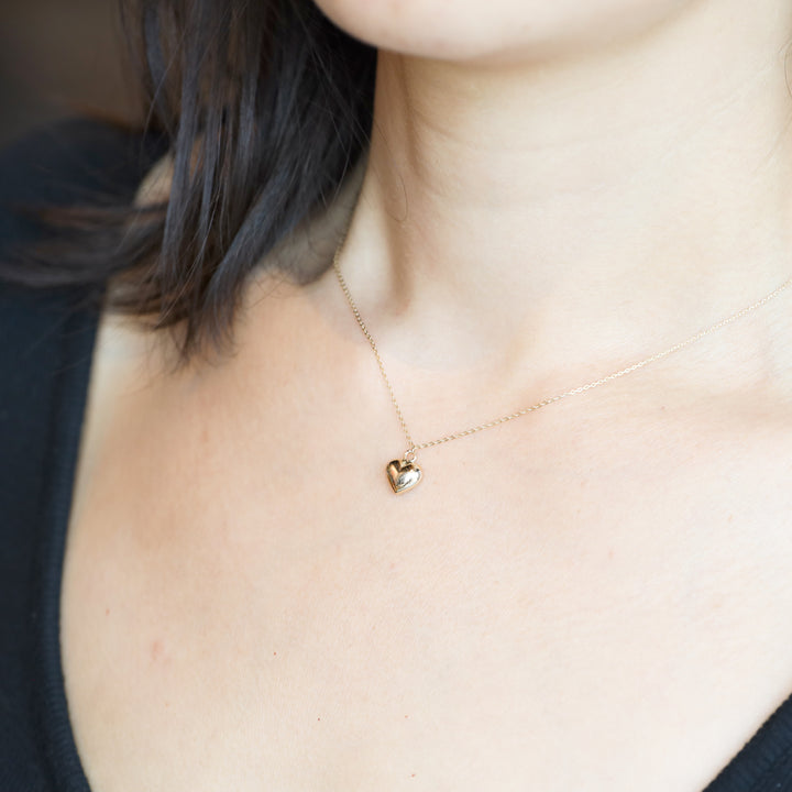 Puffed Heart Pendant Love Necklace in 14K Gold