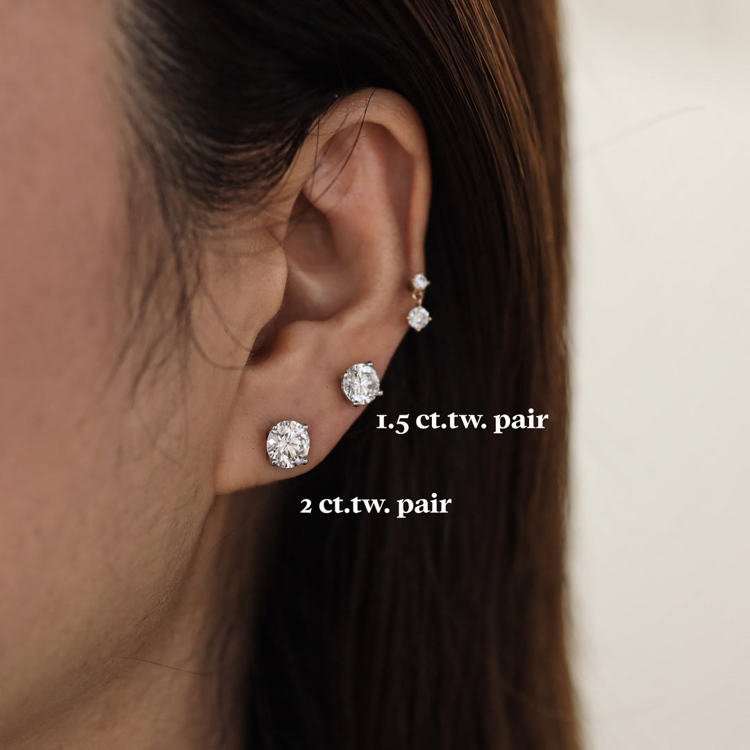 1.5 ctw (0.75 ct. per side) 4 Prong Round Certified Lab Grown Diamond Stud Earrings