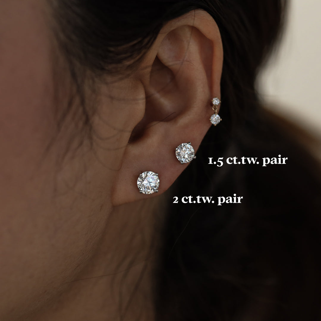 1.5 ctw (0.75 ct. per side) 4 Prong Round Certified Lab Grown Diamond Stud Earrings