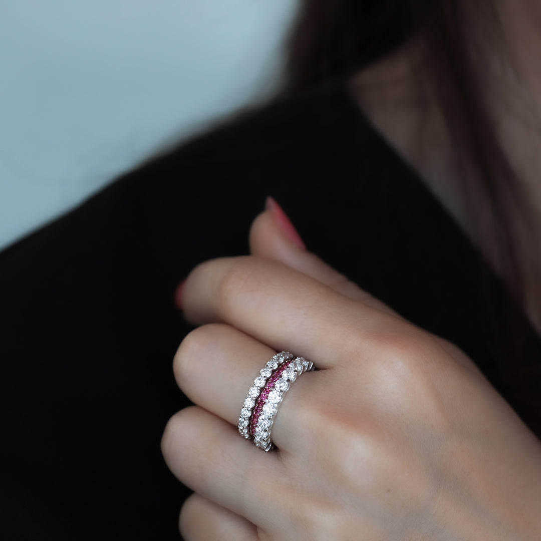 Lab Ruby Eternity Pavé Band RIng - 1.8mm