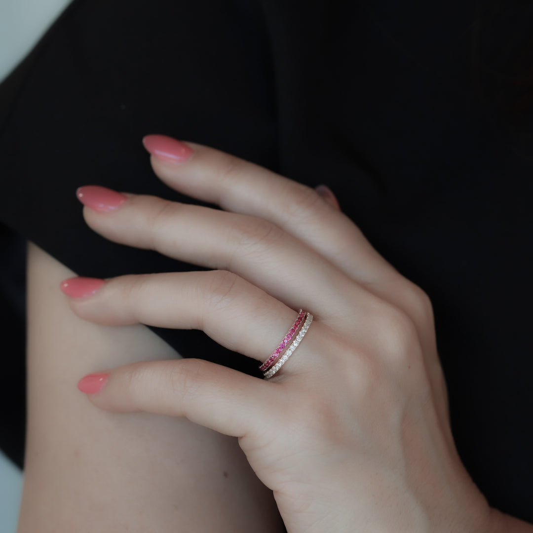 Lab Ruby Eternity Pavé Band RIng - 1.8mm