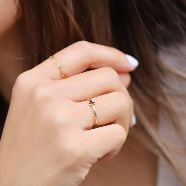 Small Cross 14K Solid Gold RIng