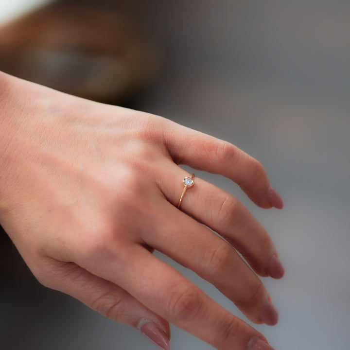 0.1 ct. Bezel Setting Diamond Ring with 1mm minimal band 14K Solid Gold Minimal Ring