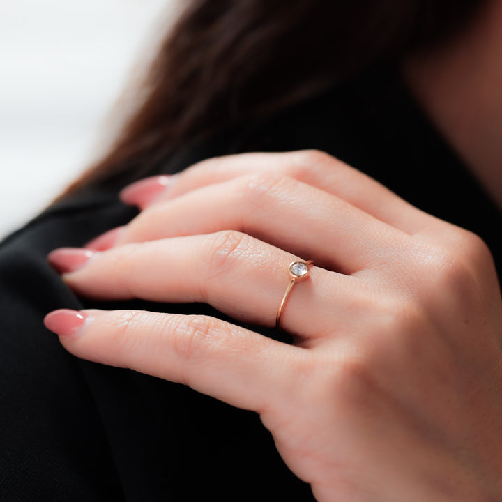 0.1 ct. Bezel Setting Diamond Ring with 1mm minimal band 14K Solid Gold Minimal Ring