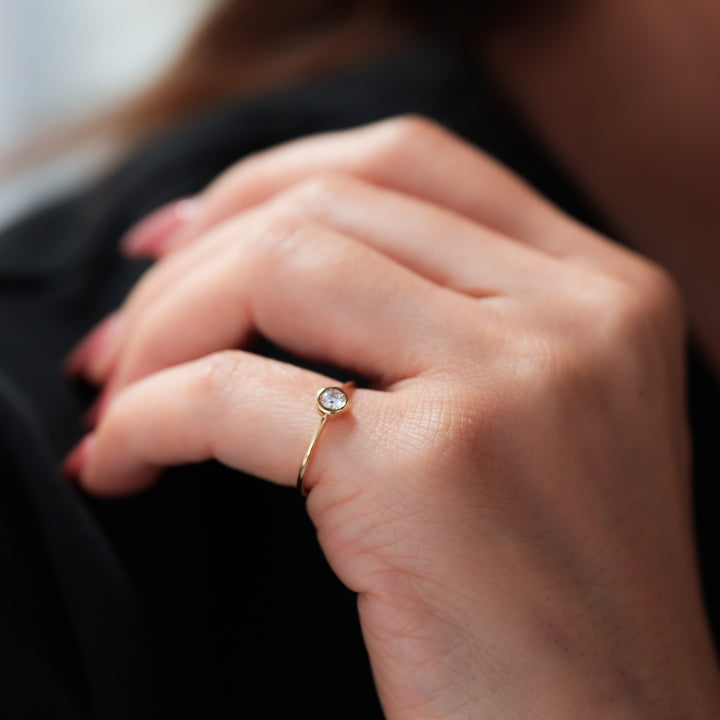 0.1 ct. Bezel Setting Diamond Ring with 1mm minimal band 14K Solid Gold Minimal Ring