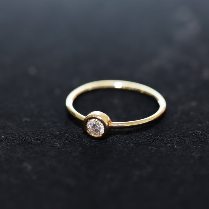 0.1 ct. Bezel Setting Diamond Ring with 1mm minimal band 14K Solid Gold Minimal Ring