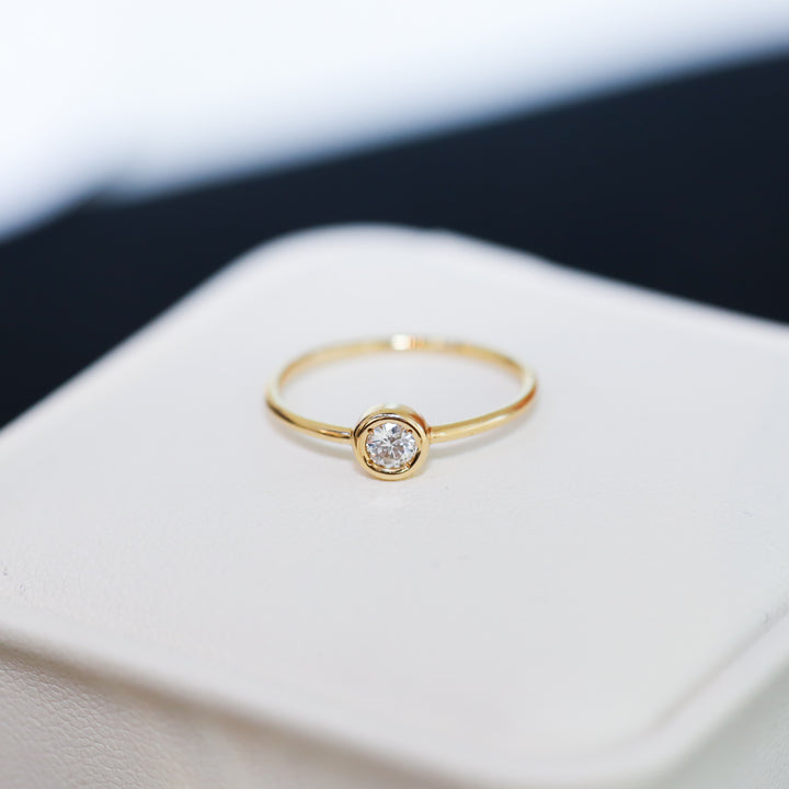0.1 ct. Bezel Setting Diamond Ring with 1mm minimal band 14K Solid Gold Minimal Ring