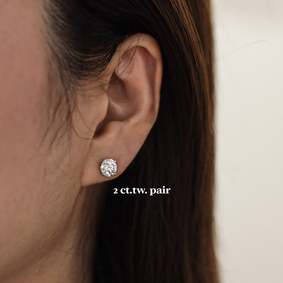 2 ctw (1 ct. per side) 4 Prong Round Certified Lab Grown Diamond Stud Earrings