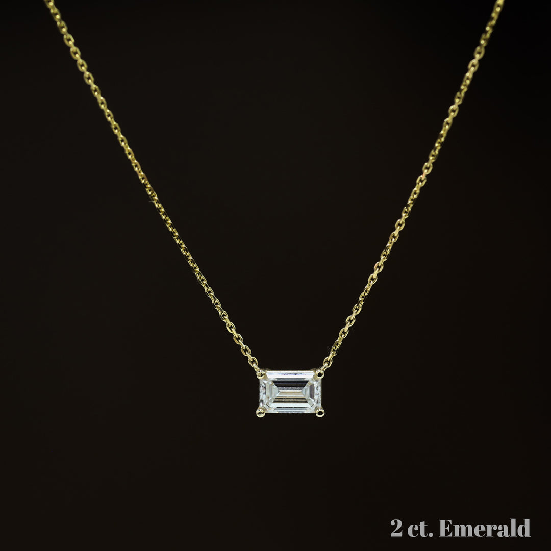 Lab Grown Emerald Diamond Solitaire Necklace on 14K Solid Gold Chain (1 ct. - 3 ct.)