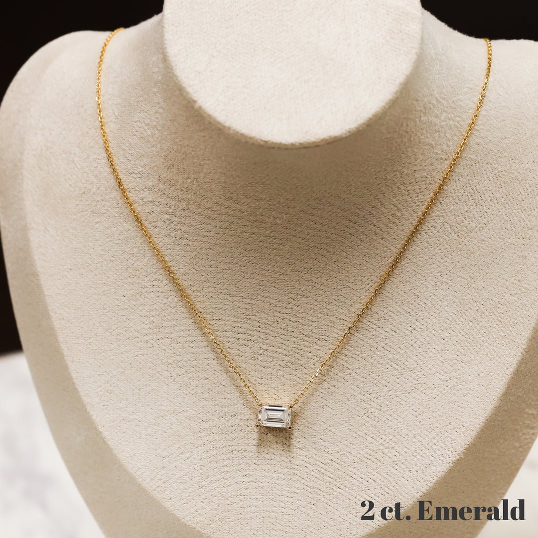 Lab Grown Emerald Diamond Solitaire Necklace on 14K Solid Gold Chain (1 ct. - 3 ct.)