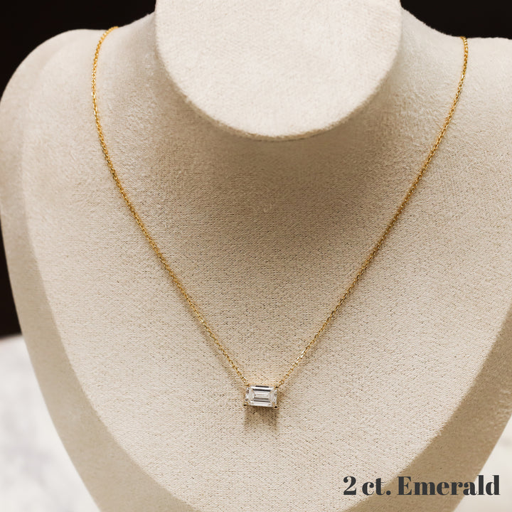 Lab Grown Emerald Diamond Solitaire Necklace on 14K Solid Gold Chain (1 ct. - 3 ct.)