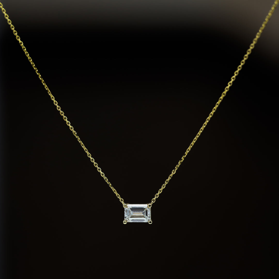 Lab Grown Emerald Diamond Solitaire Necklace on 14K Solid Gold Chain (1 ct. - 3 ct.)
