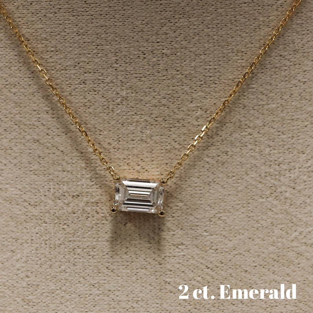 Lab Grown Emerald Diamond Solitaire Necklace on 14K Solid Gold Chain (1 ct. - 3 ct.)
