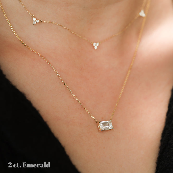 Lab Grown Emerald Diamond Solitaire Necklace on 14K Solid Gold Chain (1 ct. - 3 ct.)