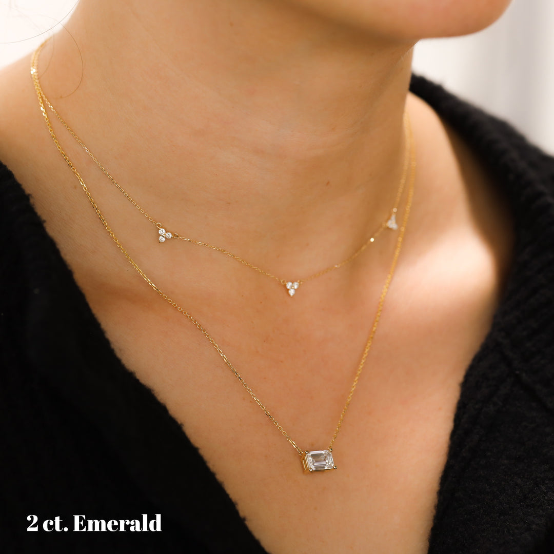 Lab Grown Emerald Diamond Solitaire Necklace on 14K Solid Gold Chain (1 ct. - 3 ct.)