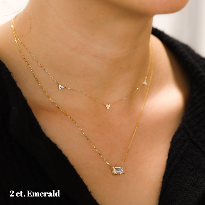 Lab Grown Emerald Diamond Solitaire Necklace on 14K Solid Gold Chain (1 ct. - 3 ct.)