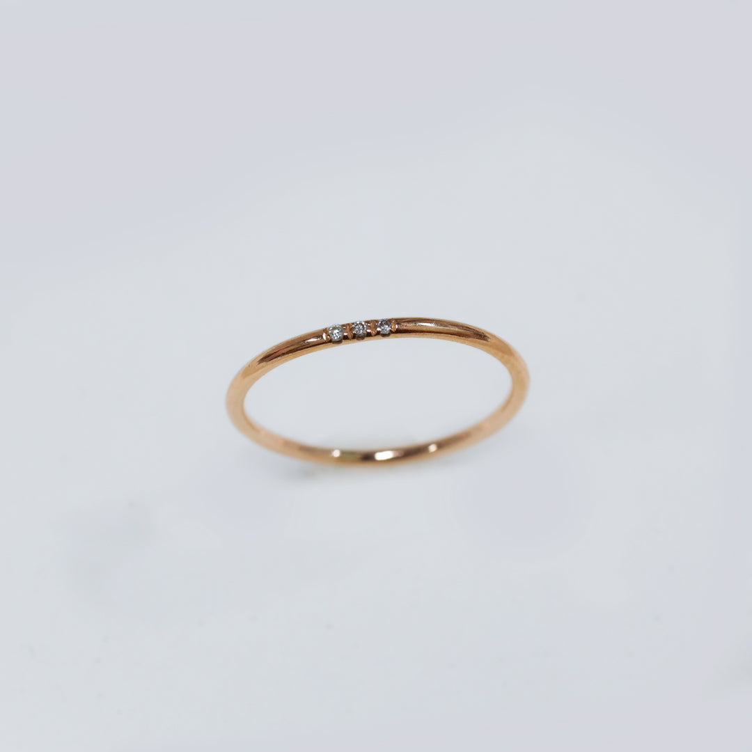 1mm minimal band ring with a lab diamond wedding band 14K Solid Gold