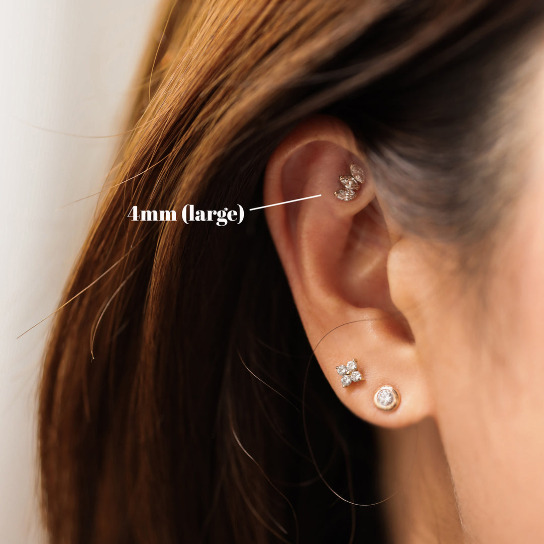 Crown Shape 3 Marquise Cut 4mm Lab Diamonds 14K Solid Gold Earrings Studs (Single or Pair) - Large