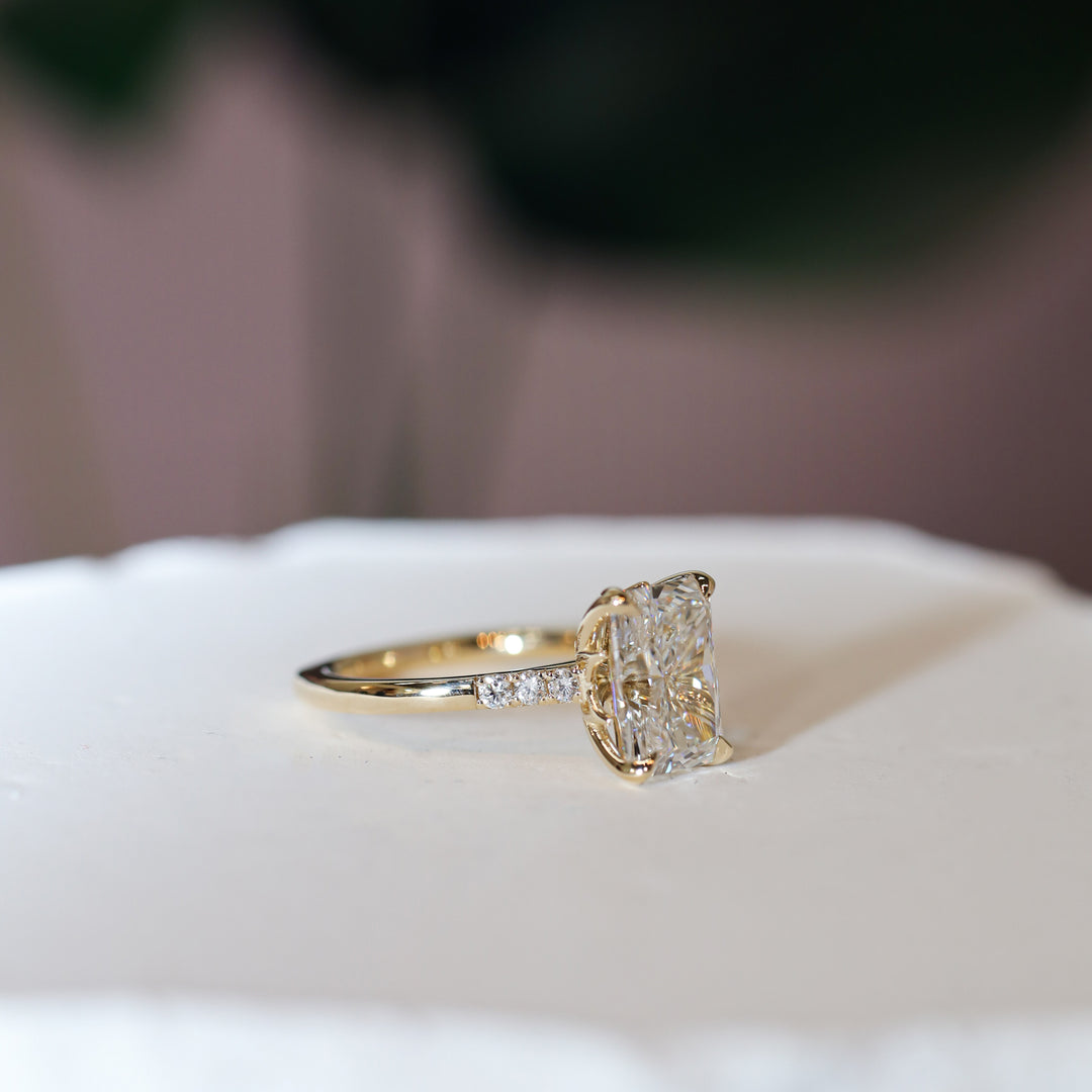 3 ct Radiant Cut Lab Diamond Engagement Ring with Tulip Setting & Euro Shank