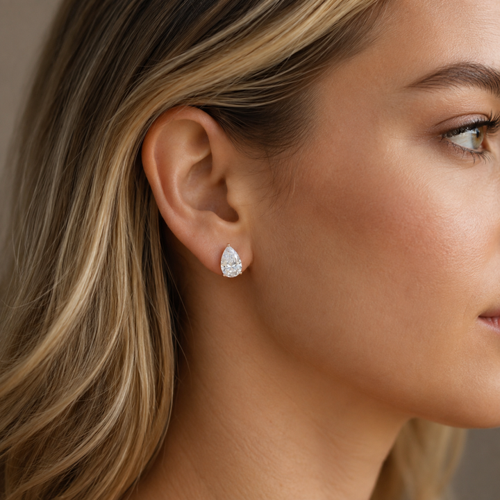 6 ctw 3 Prong Pear Cut Certified Lab Grown Diamond Stud Earrings