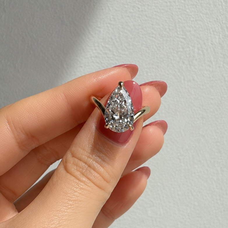 3 CT Pear-Cut Lab Diamond V-Shaped Engagement Ring in 14K Gold