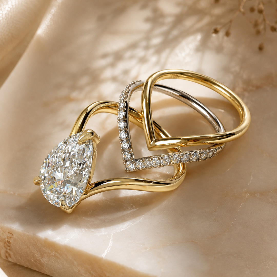 3 CT Pear-Cut Lab Diamond V-Shaped Engagement Ring in 14K Gold