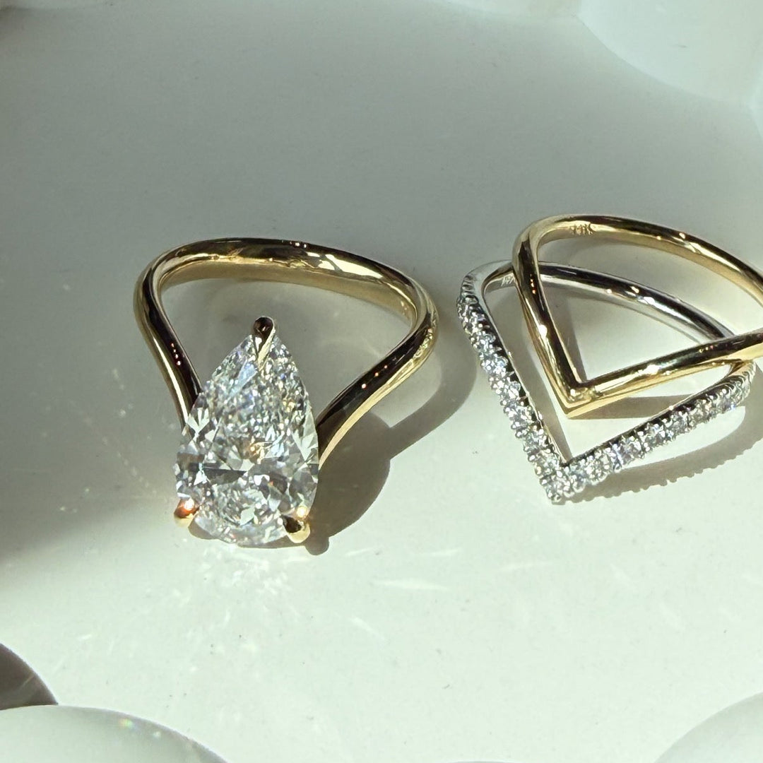 3 CT Pear-Cut Lab Diamond V-Shaped Engagement Ring in 14K Gold