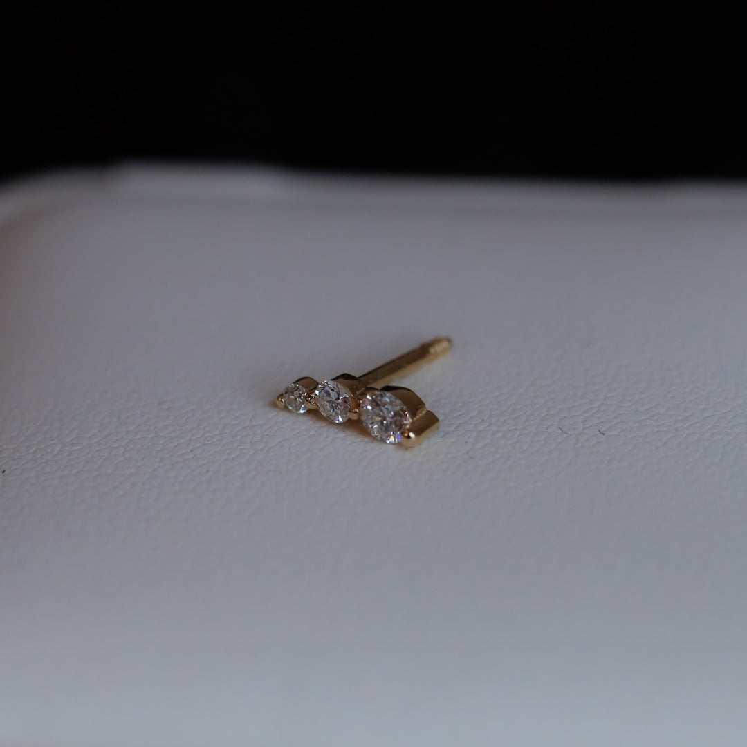 3 Round Curved Lab Diamond Stud in 14K Gold Earrings (Single or Pair)