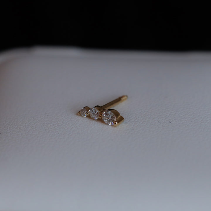 3 Round Curved Lab Diamond Stud in 14K Gold Earrings (Single or Pair)