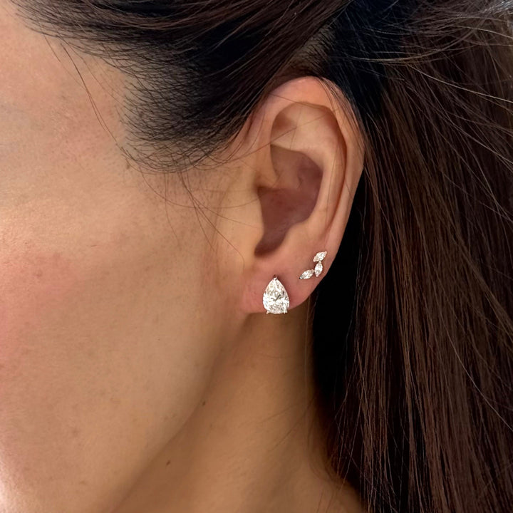 3 Marquise Lab Diamond Leaf Stud Earrings in 14K Solid Gold – Single or Pair