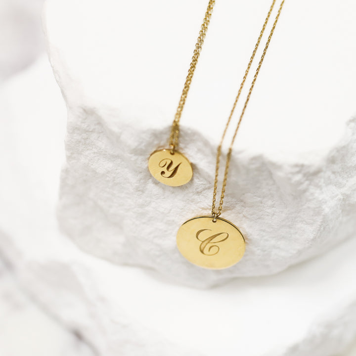 14K Real Gold Custom Charm Initial Disk Layering Necklace