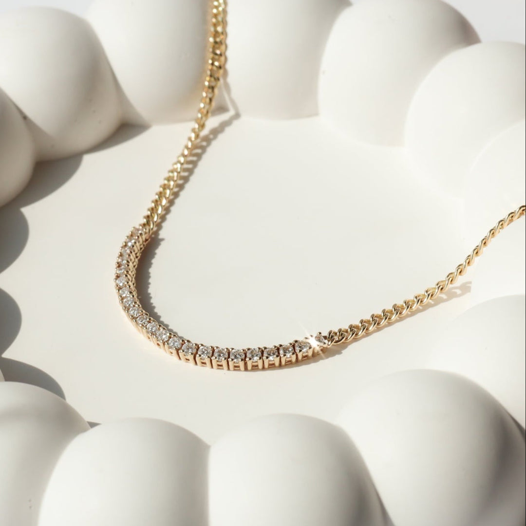 Tennis Row Lab Diamonds Necklace with 2mm 14K Solid Gold Chain