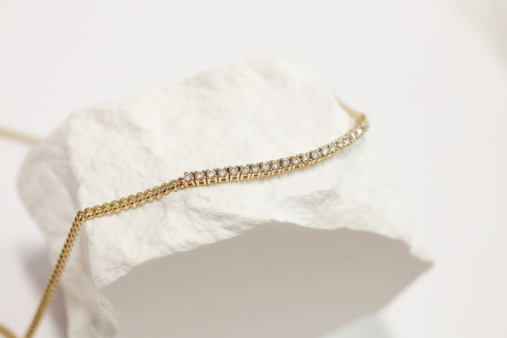 Tennis Row Lab Diamonds Necklace with 2mm 14K Solid Gold Chain