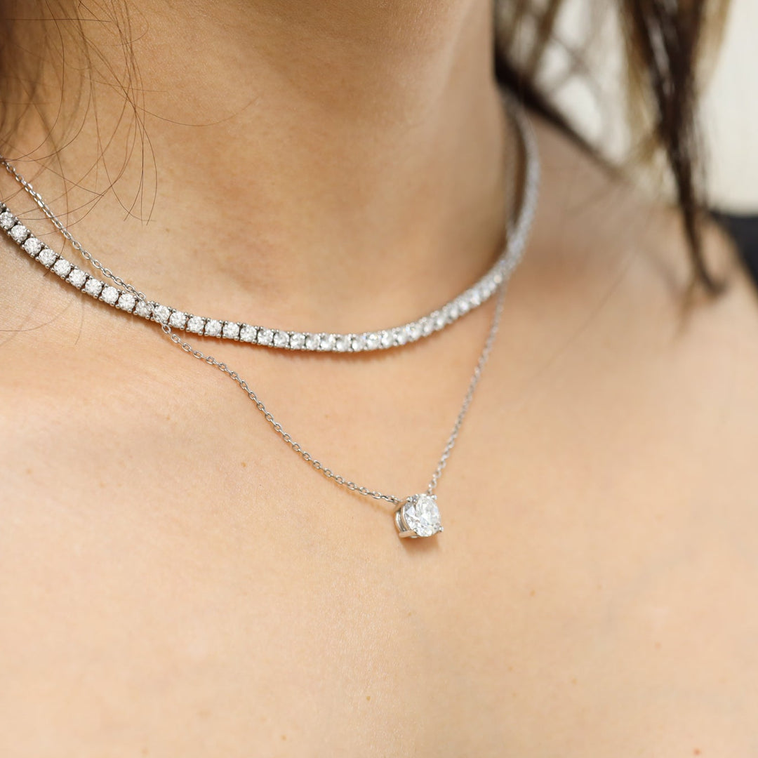 Lab Grown 4 Prong Diamond Solitaire Necklace on 14K Solid Gold Chain (1 ct. - 3 ct.)