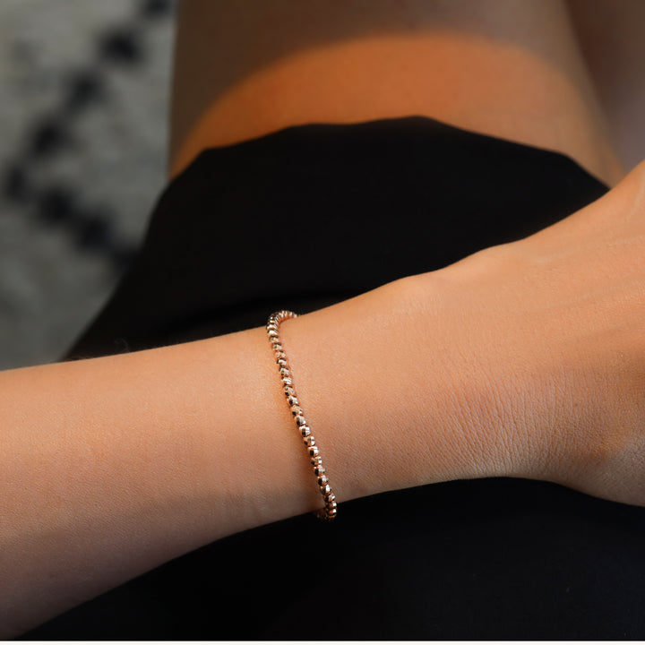 Beaded Bracelet with Tornado Cut Shape in 14K Gold - 3mm (Optional Heart Charm)
