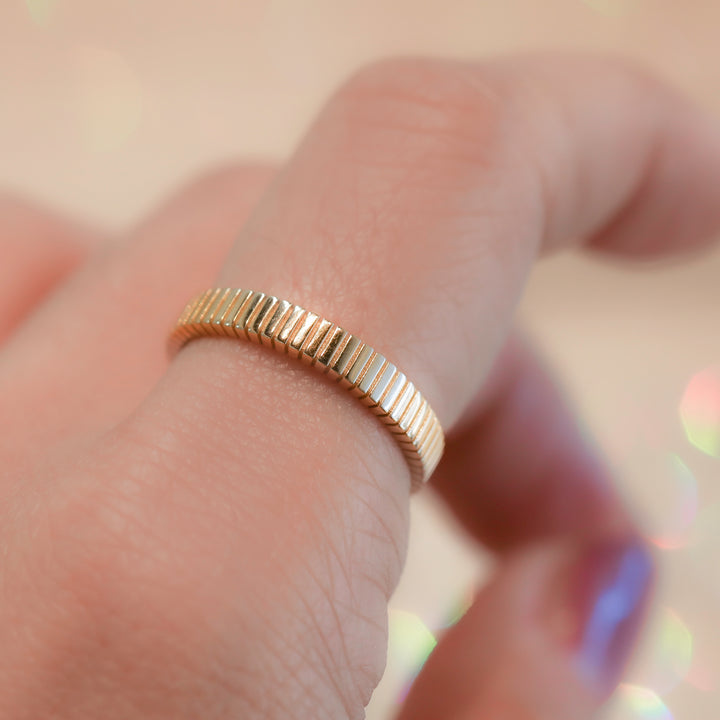 Fluted Stackable Ribbed 14K Gold Ring
