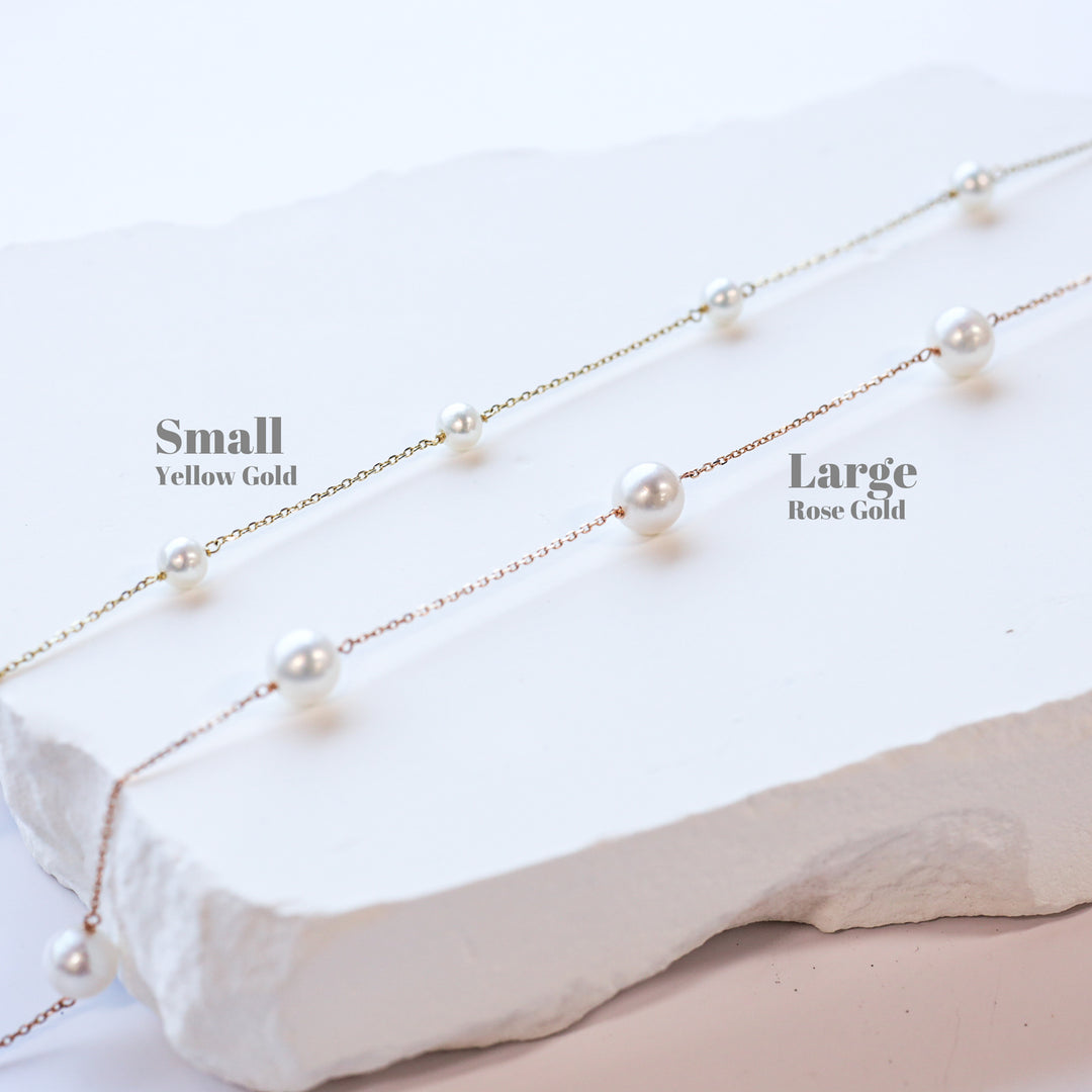 White Freshwater Pearl Station Necklace - Small 4.3mm (12 Pearls)