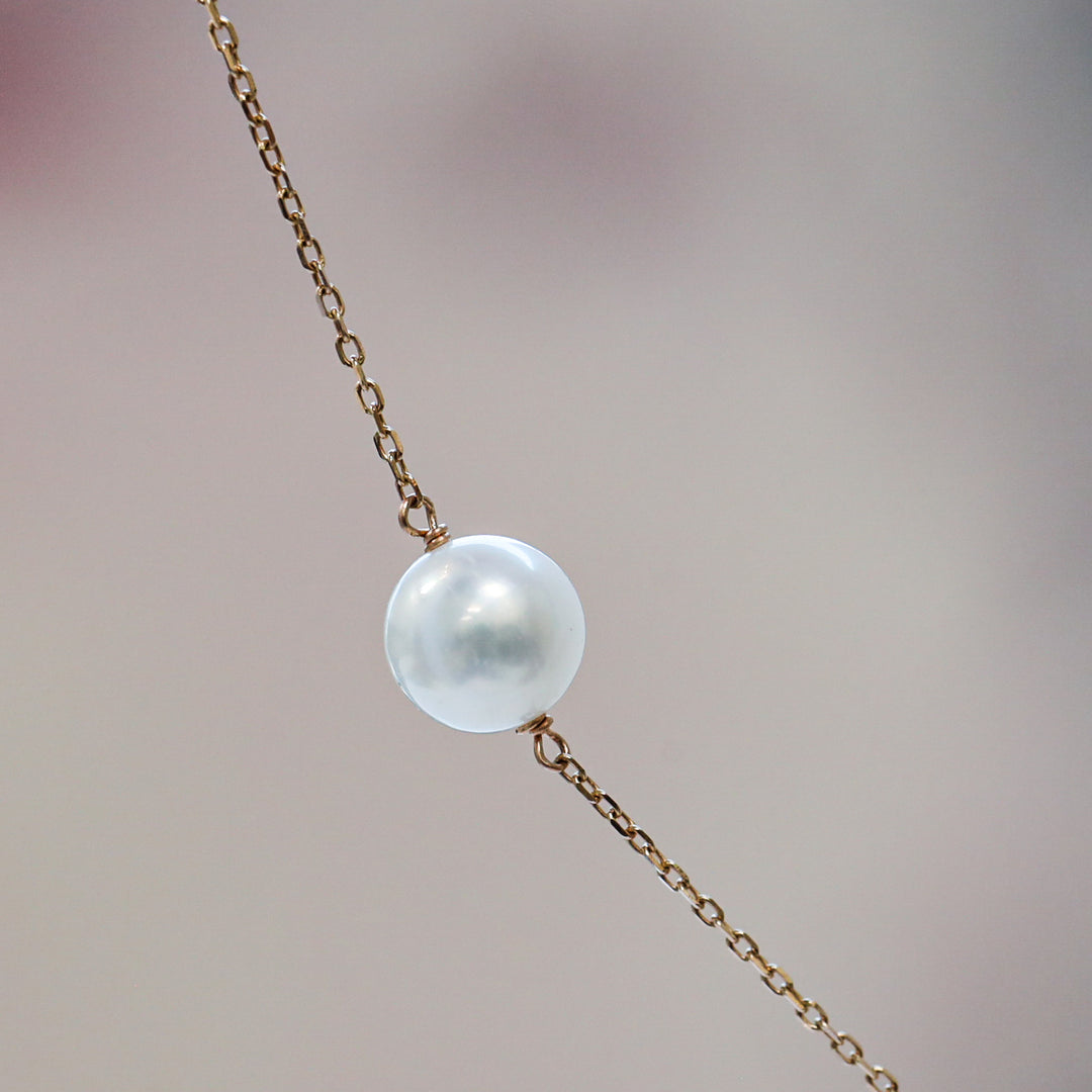 White Freshwater Pearl Station Necklace - Small 4.3mm (12 Pearls)