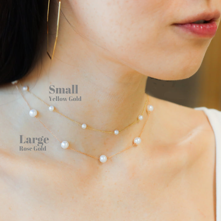 White Freshwater Pearl Station Necklace - Large (6.5mm - 10 Pearls)
