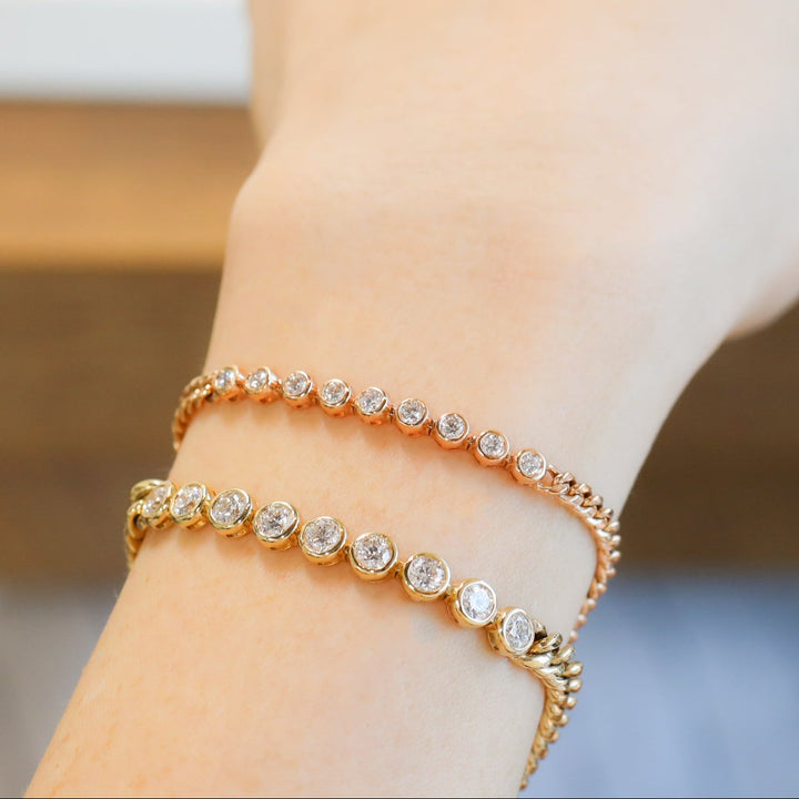 Tennis Row Bezel Lab Diamonds Bracelet with 3mm 14K Solid Gold Chain
