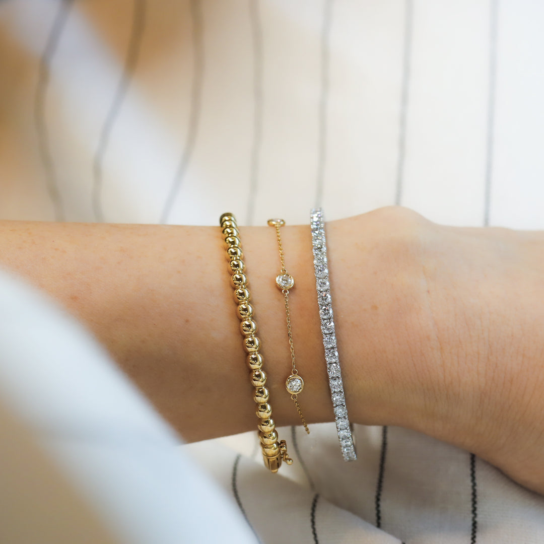 Five Diamond Station 14K Gold Bracelet – Lab Grown 5 Diamond Bezel Bracelet