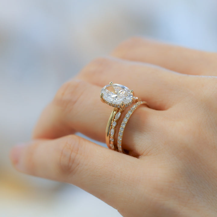 1.5mm Stacking Ring - Marquise Cut / Round Cut Lab Diamond 14K Solid Gold Band