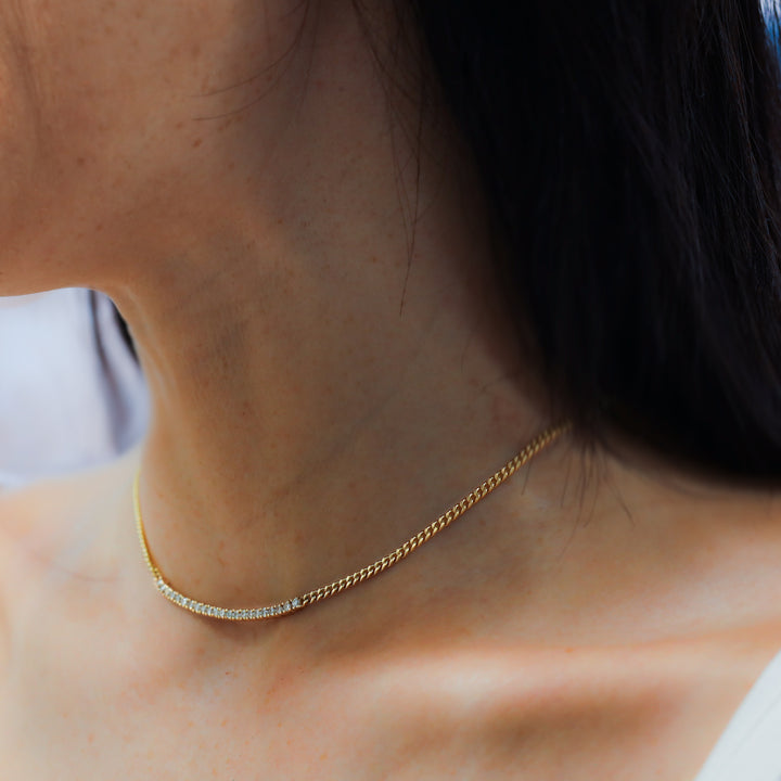 Tennis Row Lab Diamonds Necklace with 2mm 14K Solid Gold Chain