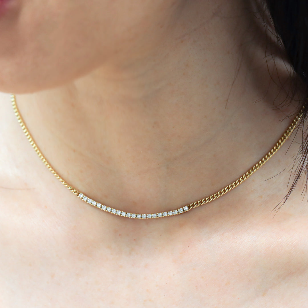 Tennis Row Lab Diamonds Necklace with 2mm 14K Solid Gold Chain