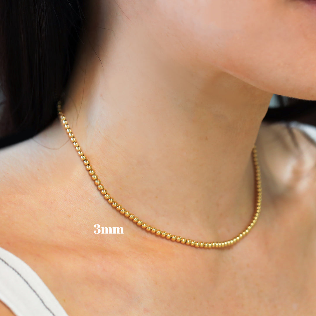 3mm 14K Solid Gold Ball Necklace