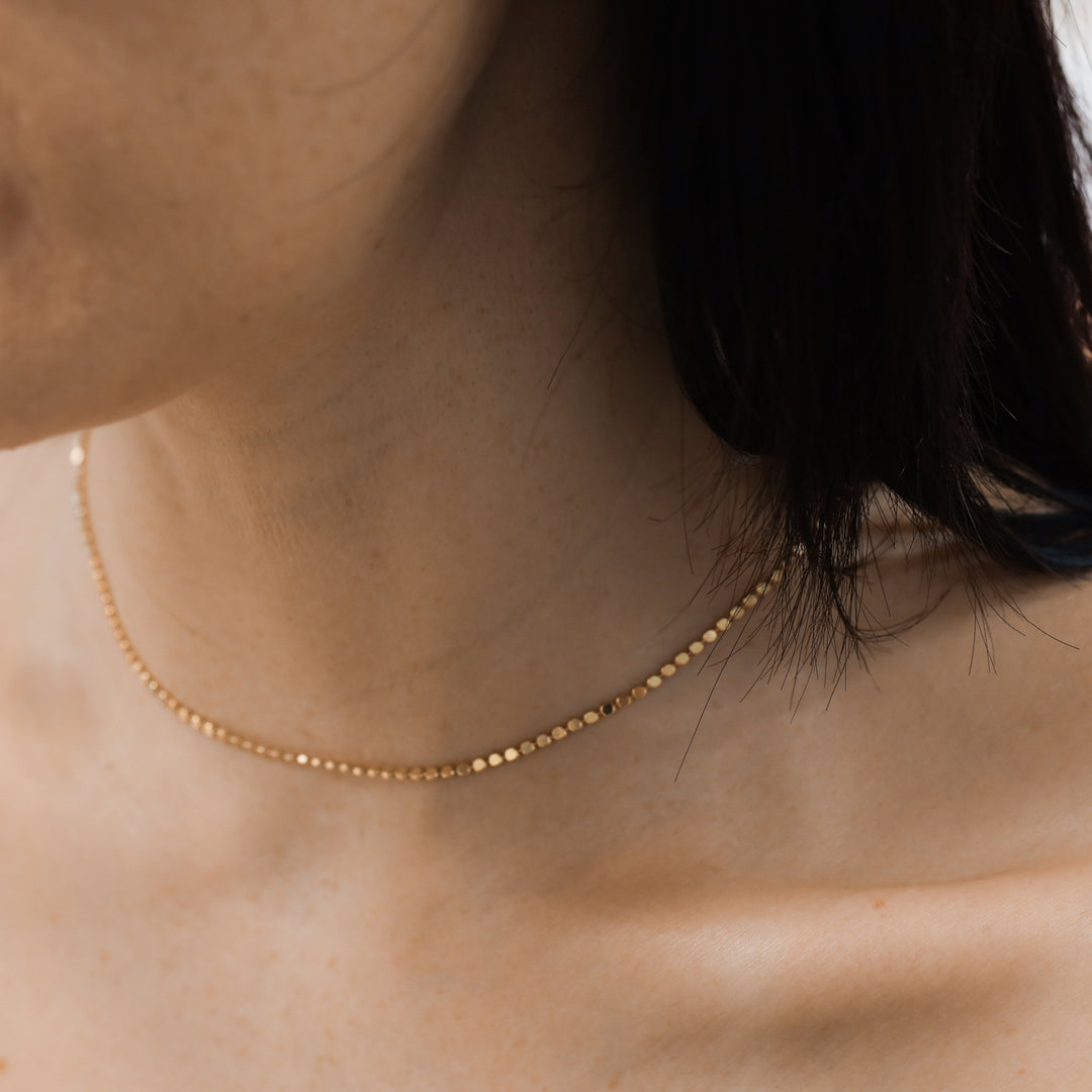 14K Gold Sparkle Flat Beads Necklace
